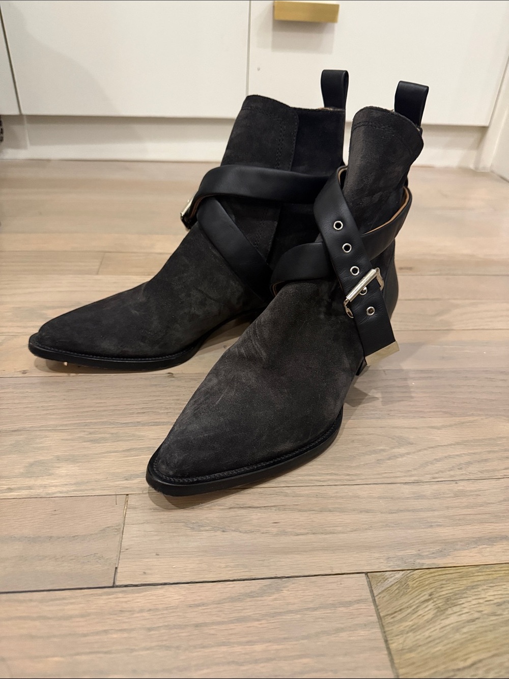 Chloe Suede Ankle Booties with Buckle Strap